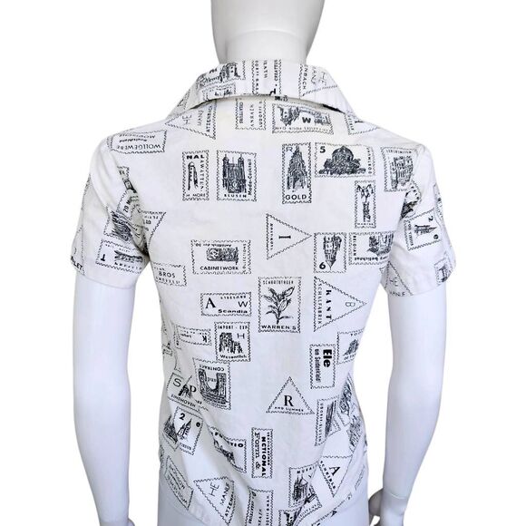 vintage stamp-print button down - Picture 5 of 6